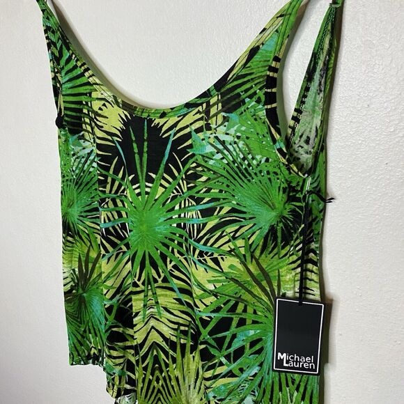 New Michael Lauren Deep Back Tank Sleeveless Top Green Leaf Print Women’s XS - Picture 2 of 10